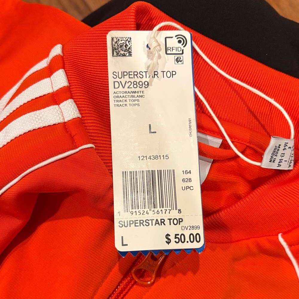 NWT Boys Adidas Superstar Track Jacket – Orange/White – Size L - Picture 4 of 4